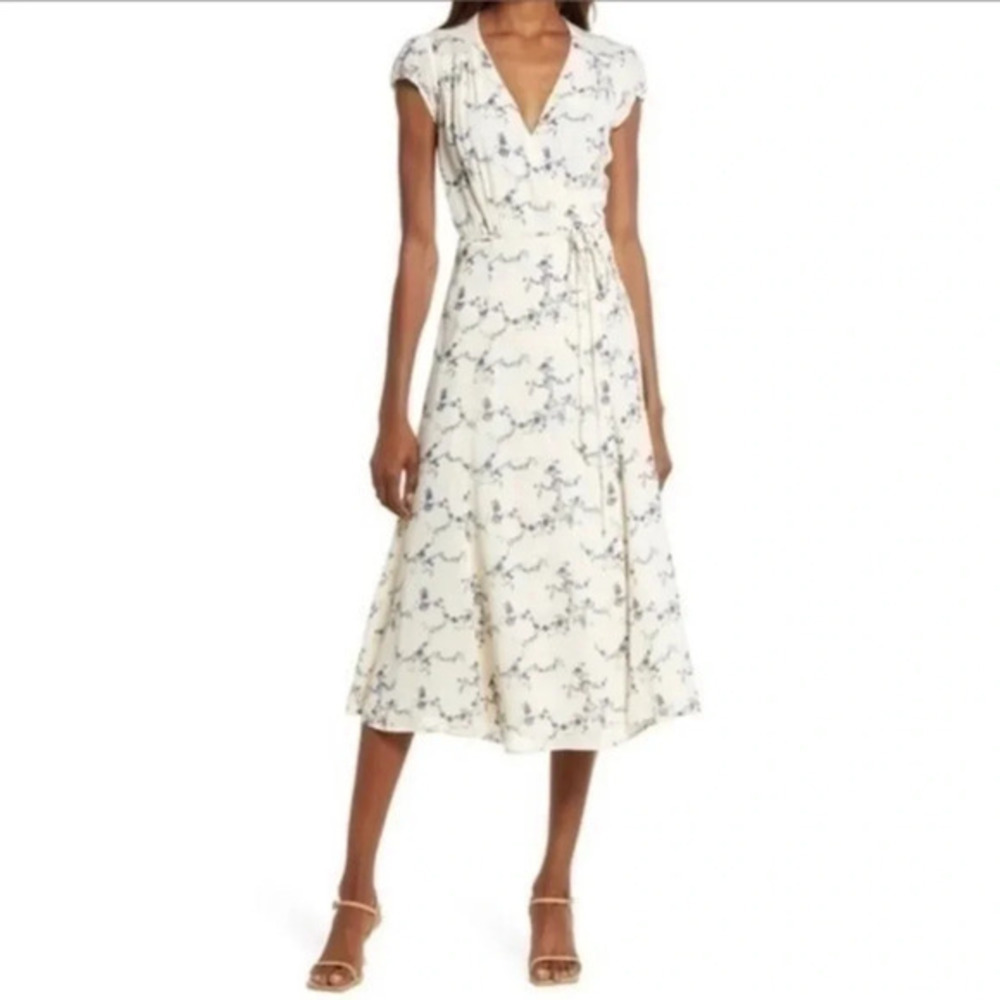 Reformation Carina Floral Emmaline Print Wrap Midi Dress B730